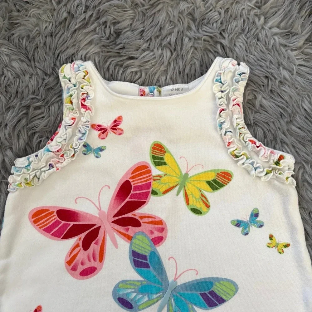 Mini Wear Vintage Y2K Tank Romper‎ Butterflies White Ruffles Baby Girl 12 Months